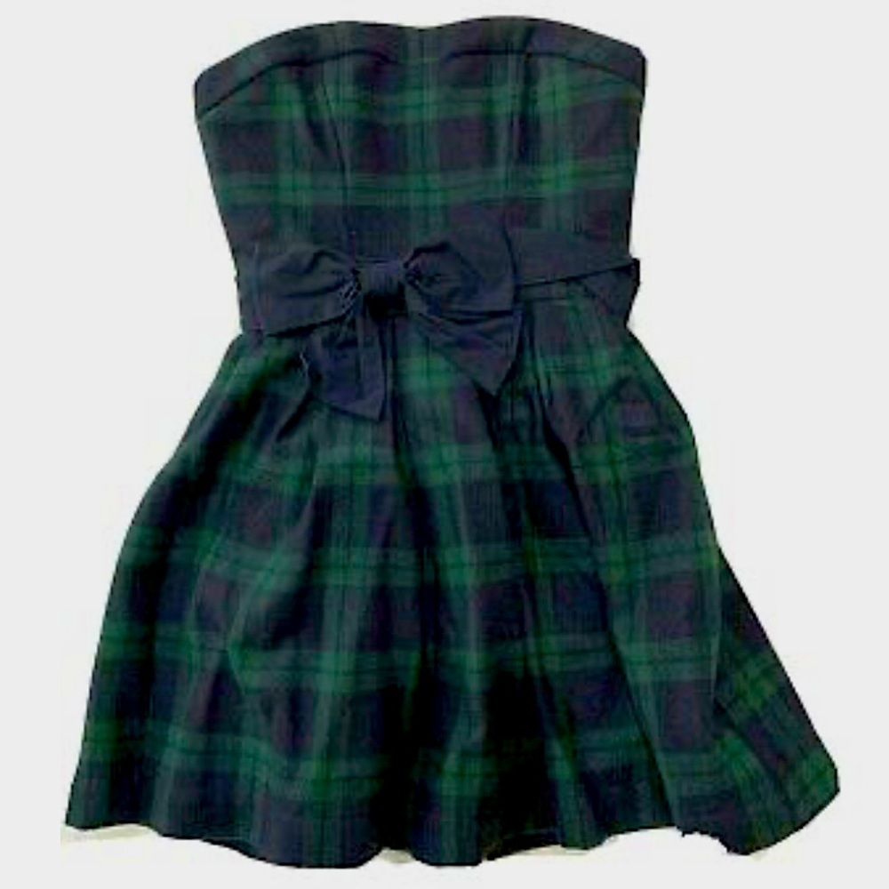 Abercrombie & Fitch green & navy wool plaid strapless Dress size 00 nwt